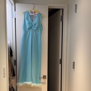 1960s Handmade Light Blue Dress with Feather Trim